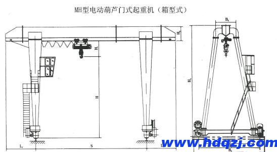 MH型電動葫蘆門式起重機結(jié)構(gòu)圖 MH型電動葫蘆門式起重機結(jié)構(gòu)圖